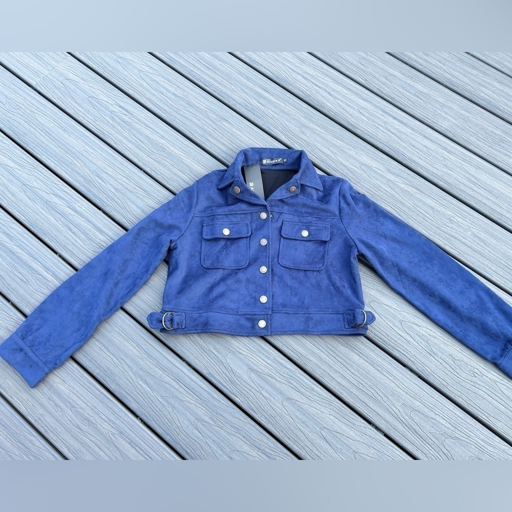 Allegra K Vegan Suede Cropped Moto Jacket S - Picture 3 of 8
